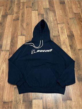 Boeing Airline Black Long Sleeve Hoodie Mens Large Sweatshirt Sweater